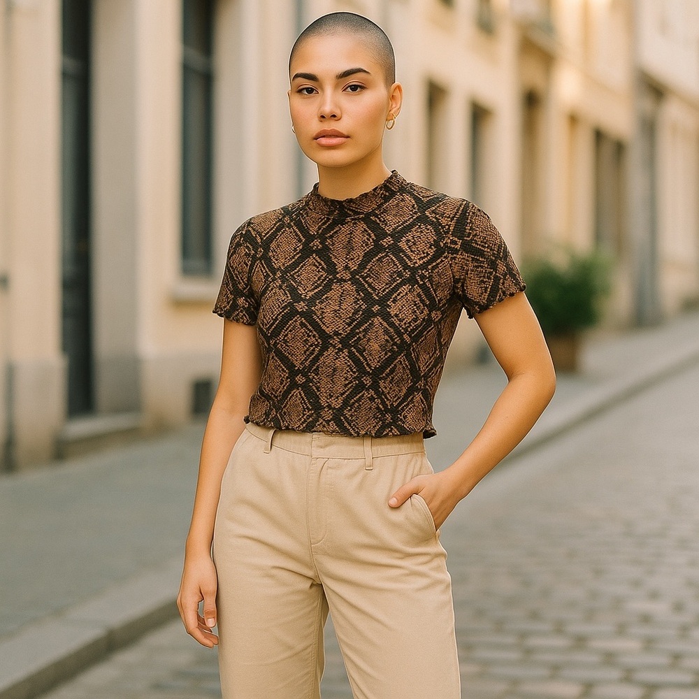 Women’s Sheer Snake Print Cropped Top Medium